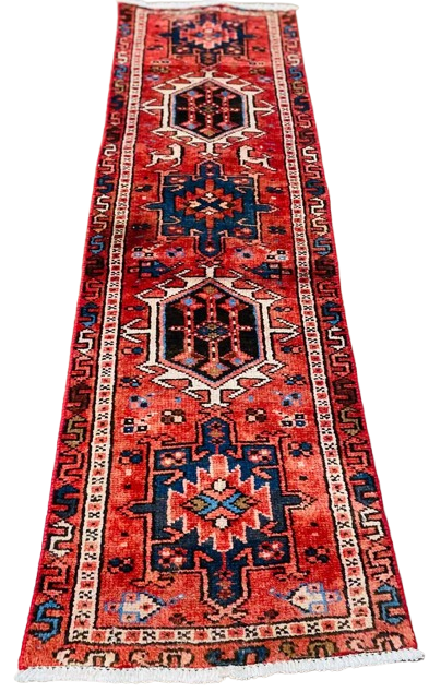 Origin "Gharajeh" Hand Knotted Sheep Wool Persian Rug with Geometric Pattern 5'1" X 1'6"