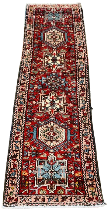 Origin "Gharajeh" Hand Knotted Sheep Wool Persian Rug with Geometric Pattern 6'10" X 2'2"