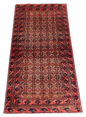 Origin "Baluch" Persian Rug Hand Knotted Natural Dyes with Repeating Geometric Patterns 6'6" X 3'4"