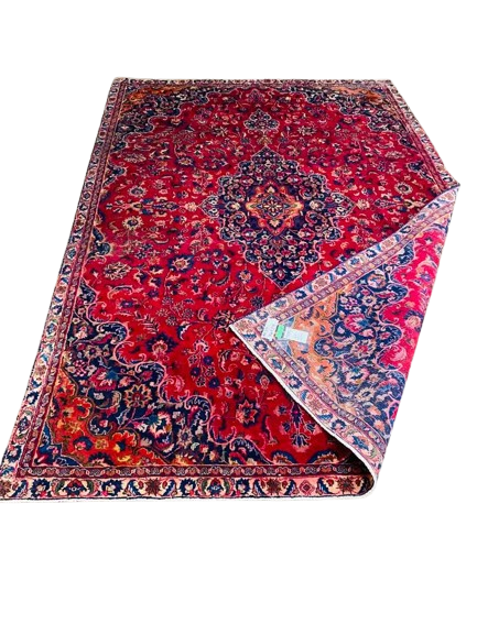 Origin "Mashhad" Persian Tribal Rug Hand Knotted Natural Dyes with Central Medallion and Floral Patterns 10'3" X 7'