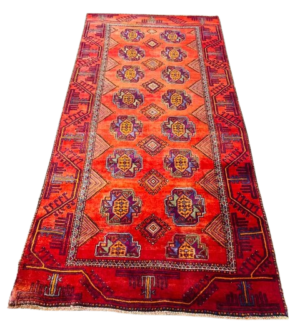 Origin "Baluch" Persian Rug Hand Knotted Natural Dyes with Geometric Patterns 9'8" X 4'9"