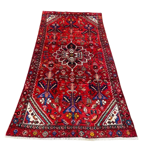 Origin "Zanjan" Persian Tribal Rug Hand Knotted Natural Dyes with Floral Medallion and Geometric Patterns 7'3" X 3'11"