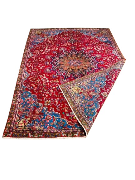 Origin "Khashan" Persian Tribal Rug Hand Knotted Natural Dyes with Central Medallion and Floral Patterns 9'11" X 6'11"