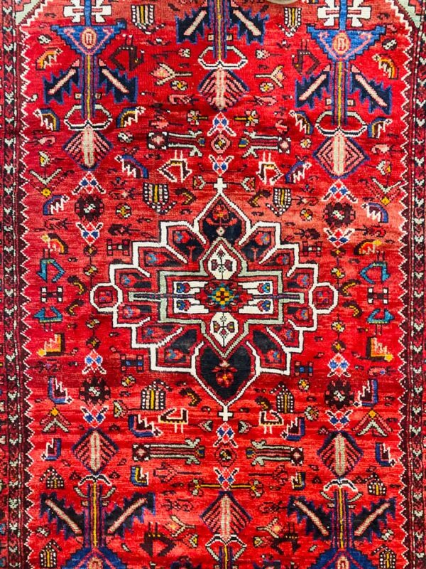 Origin "Zanjan" Persian Tribal Rug Hand Knotted Natural Dyes with Floral Medallion and Geometric Patterns 7'3" X 3'11"
