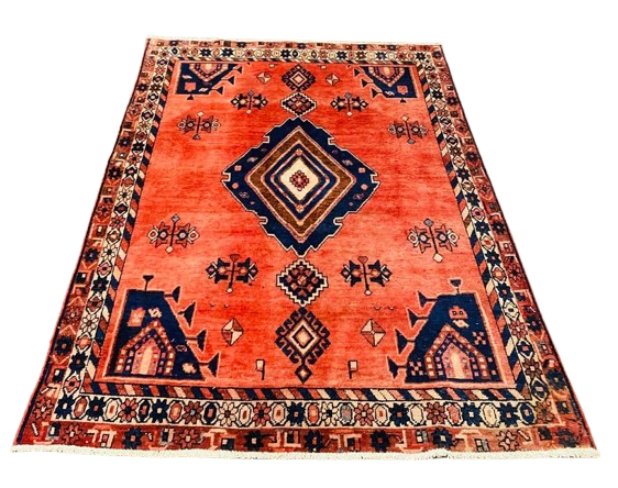 Origin "Sirjan" Persian Tribal Rug Hand Knotted Natural Dyes with Geometric Patterns 7'1" X 5'