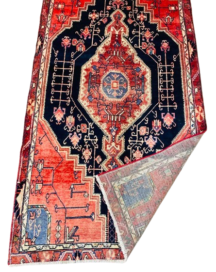 Origin "Nahavand" Persian Tribal Rug Hand Knotted Natural Dyes with Geometric Patterns 7'7" X 4'2"