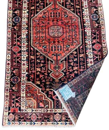 Origin "Nahavand" Persian Tribal Rug Hand Knotted Natural Dyes with Geometric Patterns 6'5" X 3'6"