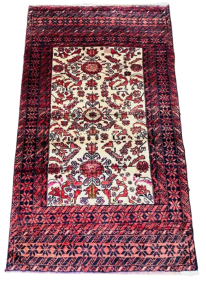 Origin "Baluch" Persian Rug Hand Knotted Natural Dyes with RARE Bird/Floral Motifs and Geometric Patterns 5'7" X 3'1"