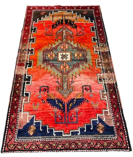 Origin "Hamedan" Persian Tribal Rug Hand Knotted Natural Dyes with Geometric Patterns 7' X 4'