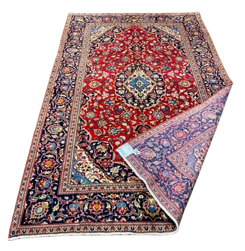 Origin "Khashan" Persian Tribal Rug Hand Knotted Natural Dyes with Central Medallion and Floral Patterns 10'5" X 6'5"