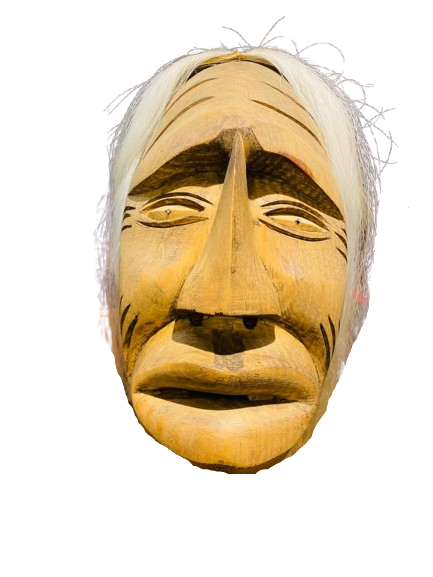 Haudenosaunee False Face “Divided Mask with Protruding Tongue” Onondaga Nation, Six Nations by Clarence Longboat